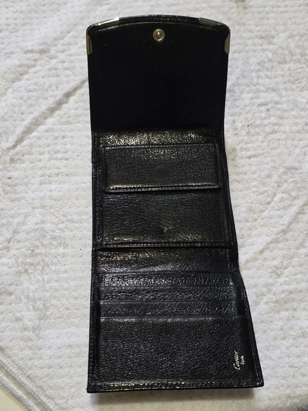 Cartier Black Leather Mens  Wallet with Silver Corner Accents Unisex
